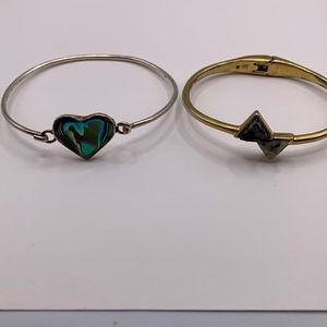 Elegant Silver and Gold Heart and Triangle Bracelets